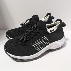 Comfort Wear Women Black Knit Slip-On Athletic Sneakers